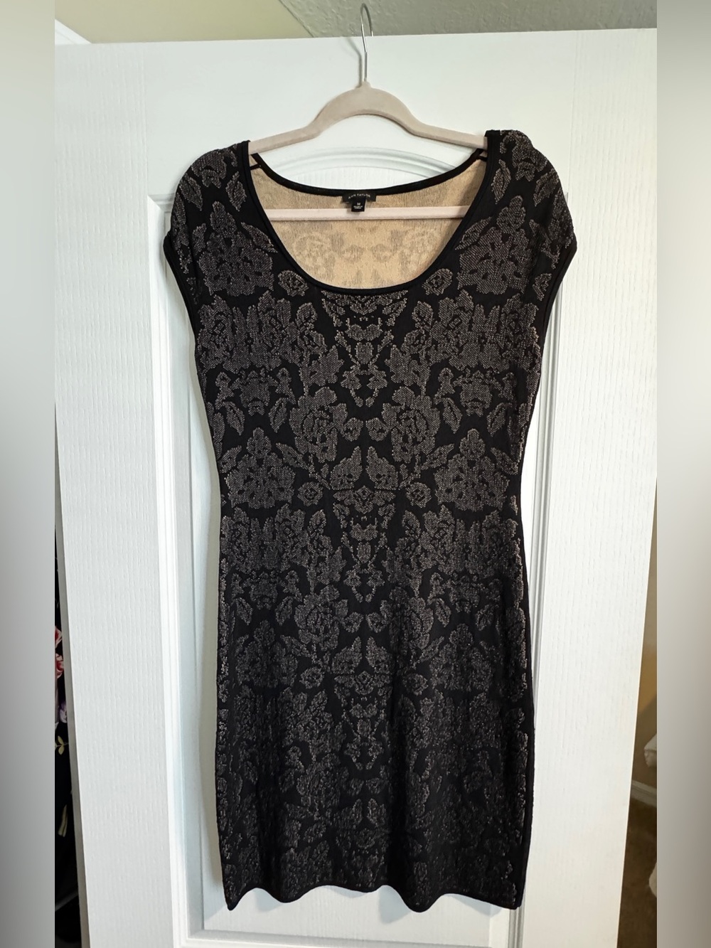 Ann Taylor Black Dress with Silver Damask Pattern